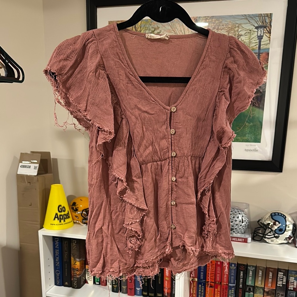 Women's Ruffled Button-Down Top in Pink